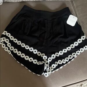 Black Floral Embroidered Shorts